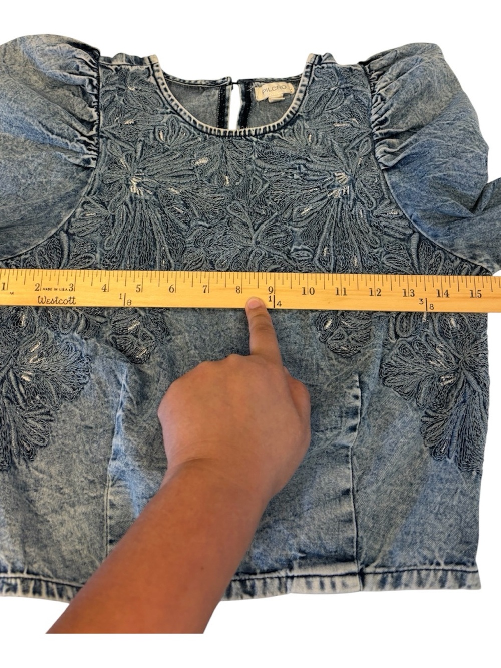Pilcro Anthropologie Embellished LongSleeve Denim Top Women’s Size XS - Picture 13 of 15